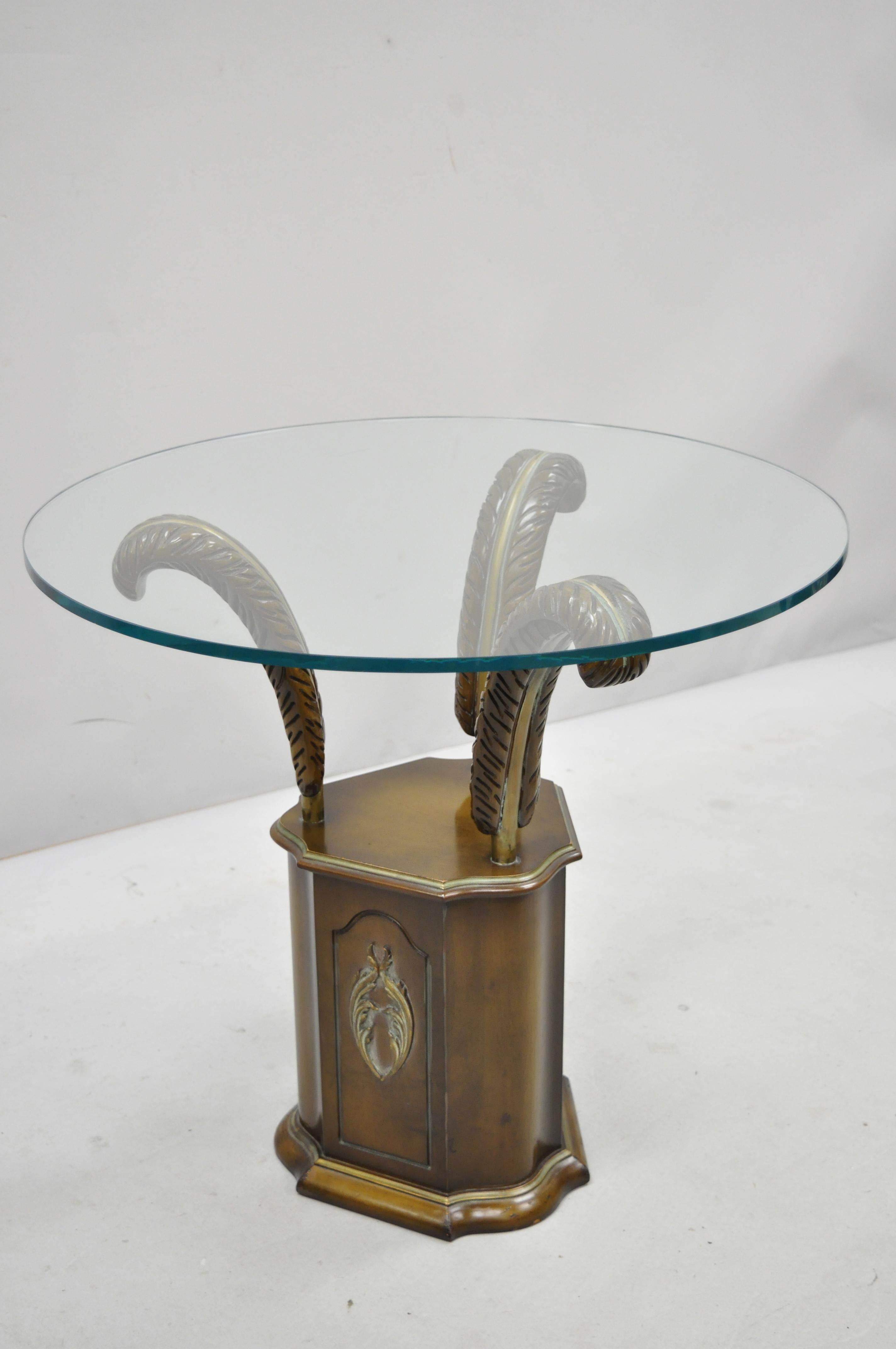 Vintage Plume Carved Prince of Wales Grosfeld House Round Glass Side Table 6