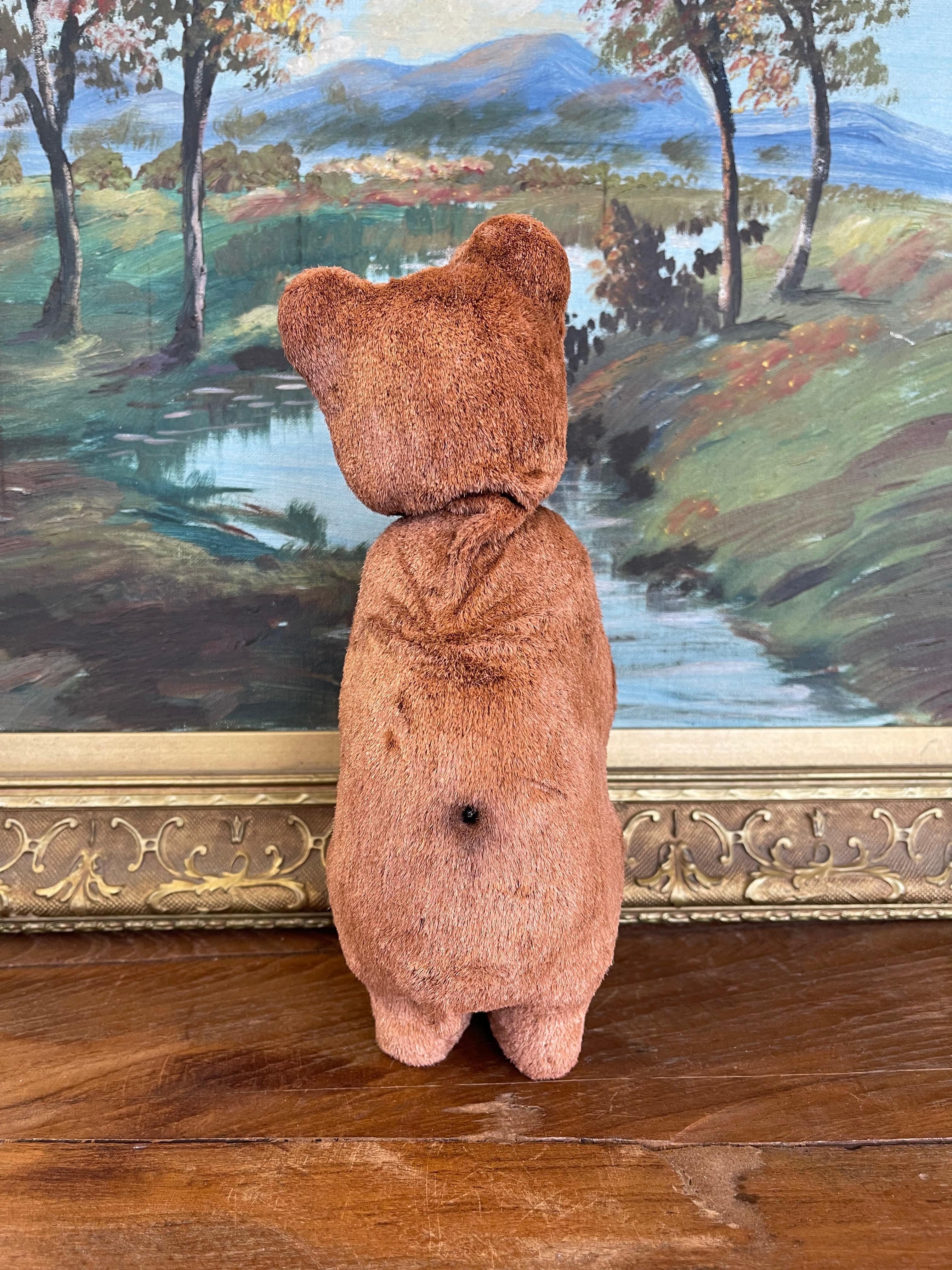 Vintage Plush Mechanical Bear with Red Barrel, Mid-20th Century Toy For Sale 3