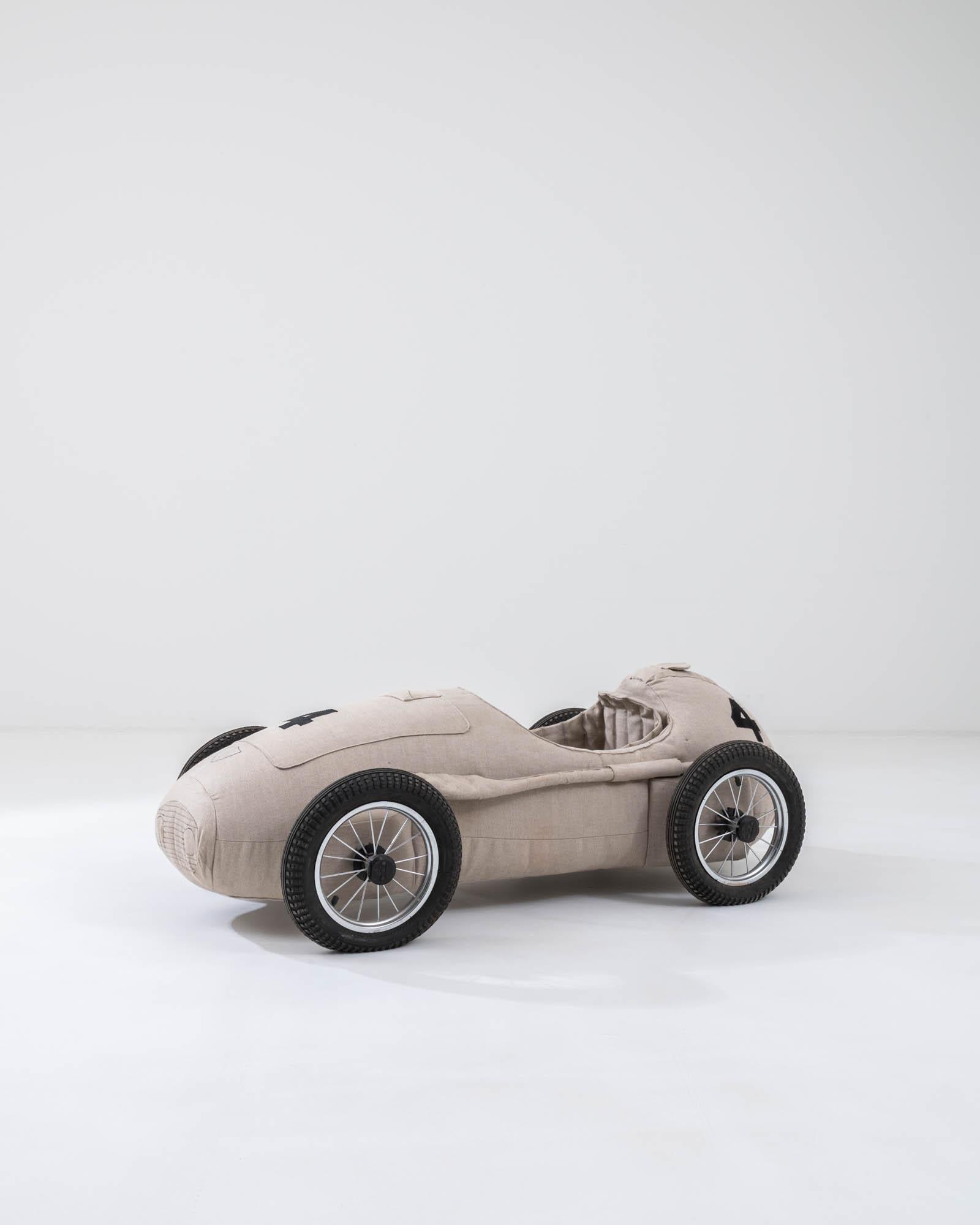Contemporary Vintage Plush Upholstered Race Car 