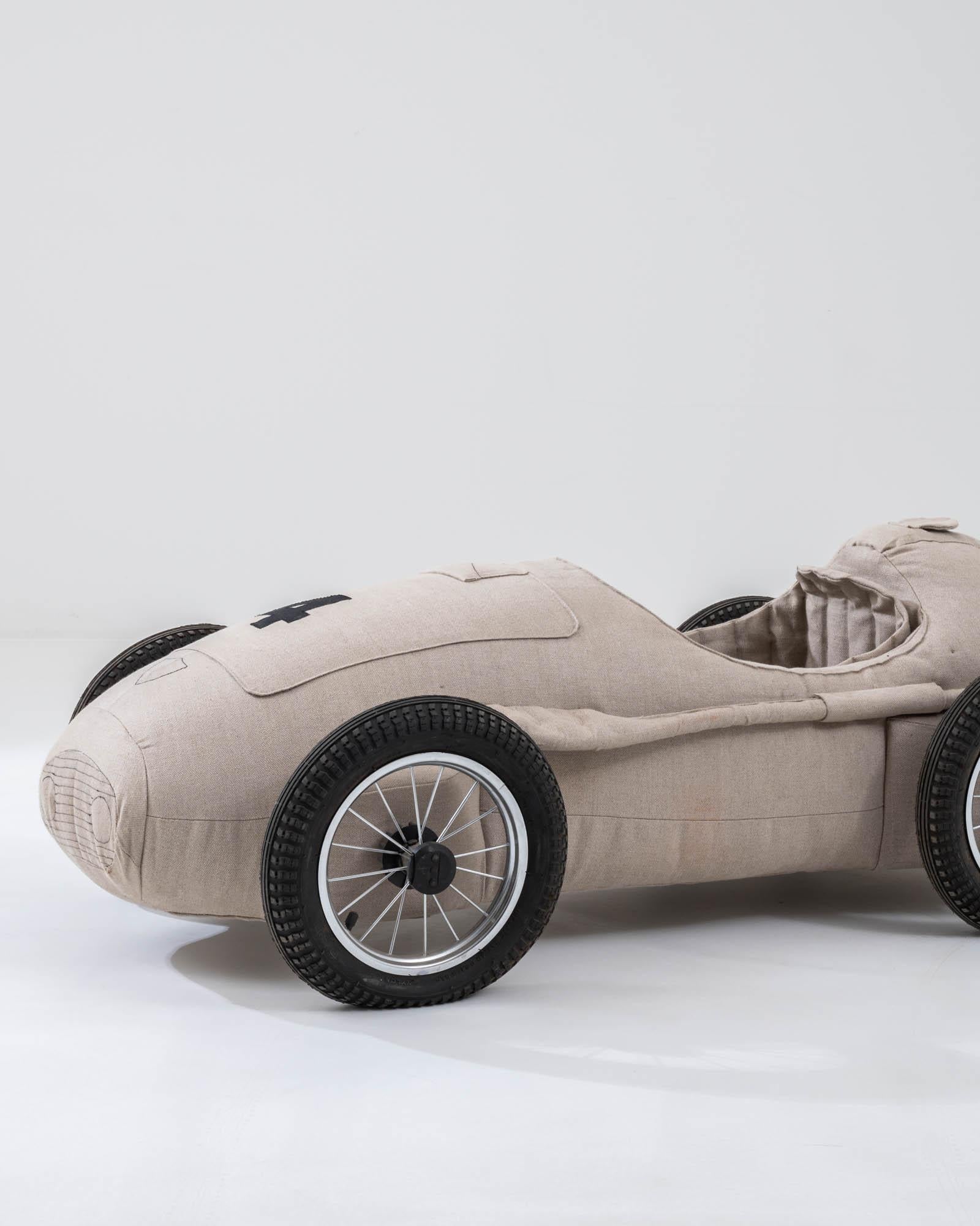 Metal Vintage Plush Upholstered Race Car 