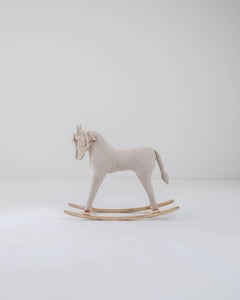 Vintage Plush Wooden and Fabric Rocking Horse