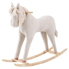 Vintage Plush Wooden and Fabric Rocking Horse