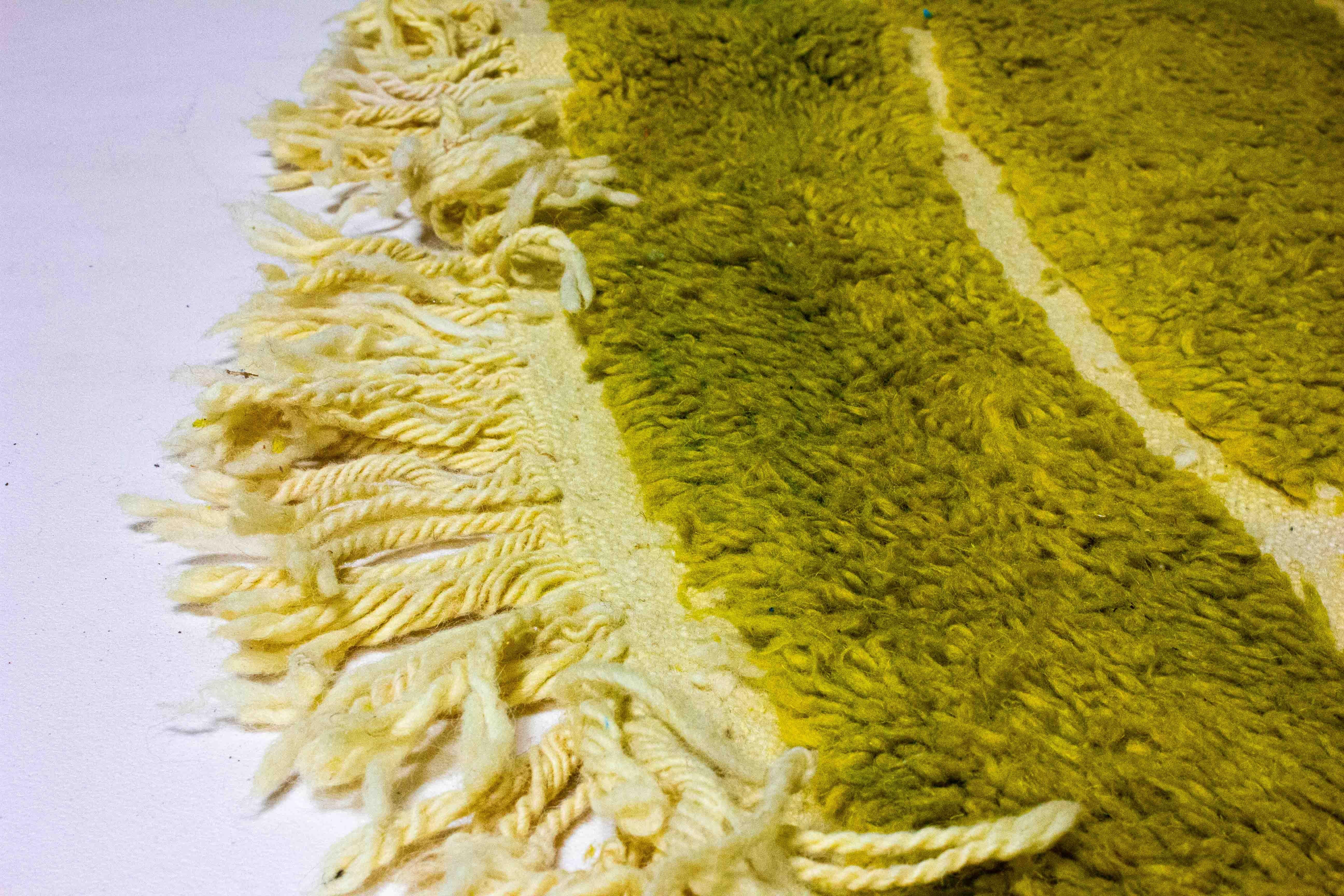Late 20th Century Vintage plushy folk art berber rug in lime green wool For Sale