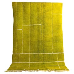 Vintage plushy folk art berber rug in lime green wool
