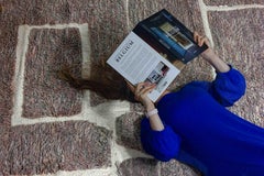 Vintage plushy wool folk art berber rug in with abstract patterns