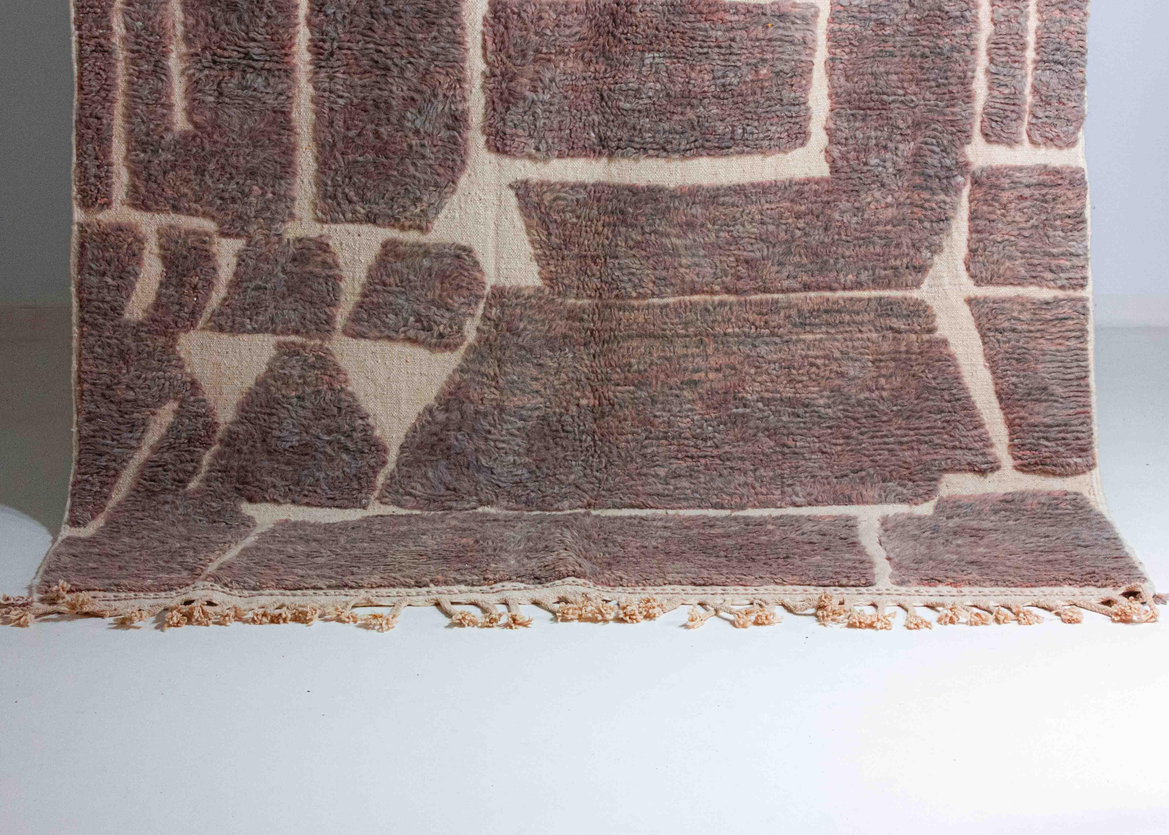 Late 20th Century Vintage plushy wool folk art berber rug in with abstract patterns For Sale