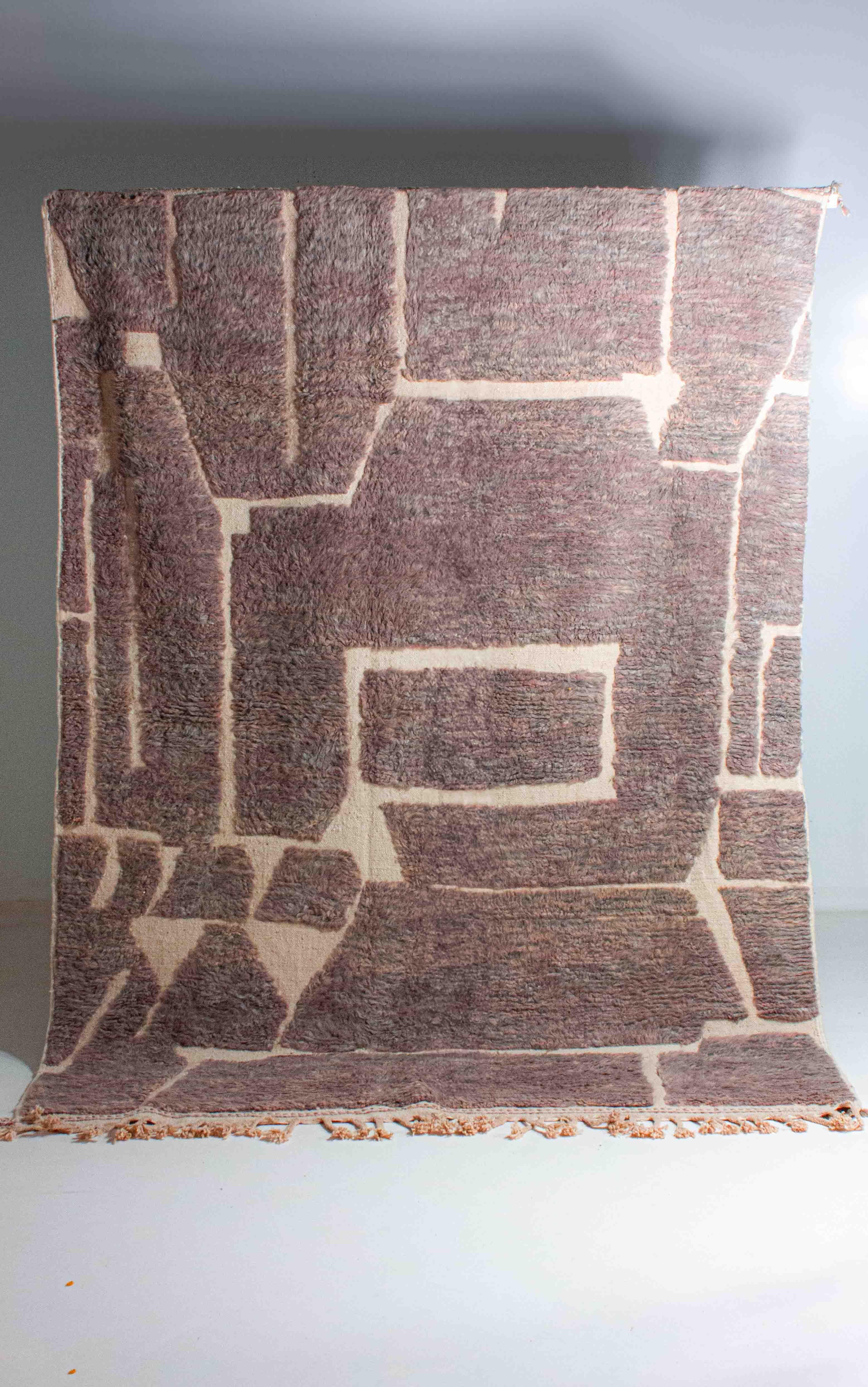 Wool Vintage plushy wool folk art berber rug in with abstract patterns For Sale
