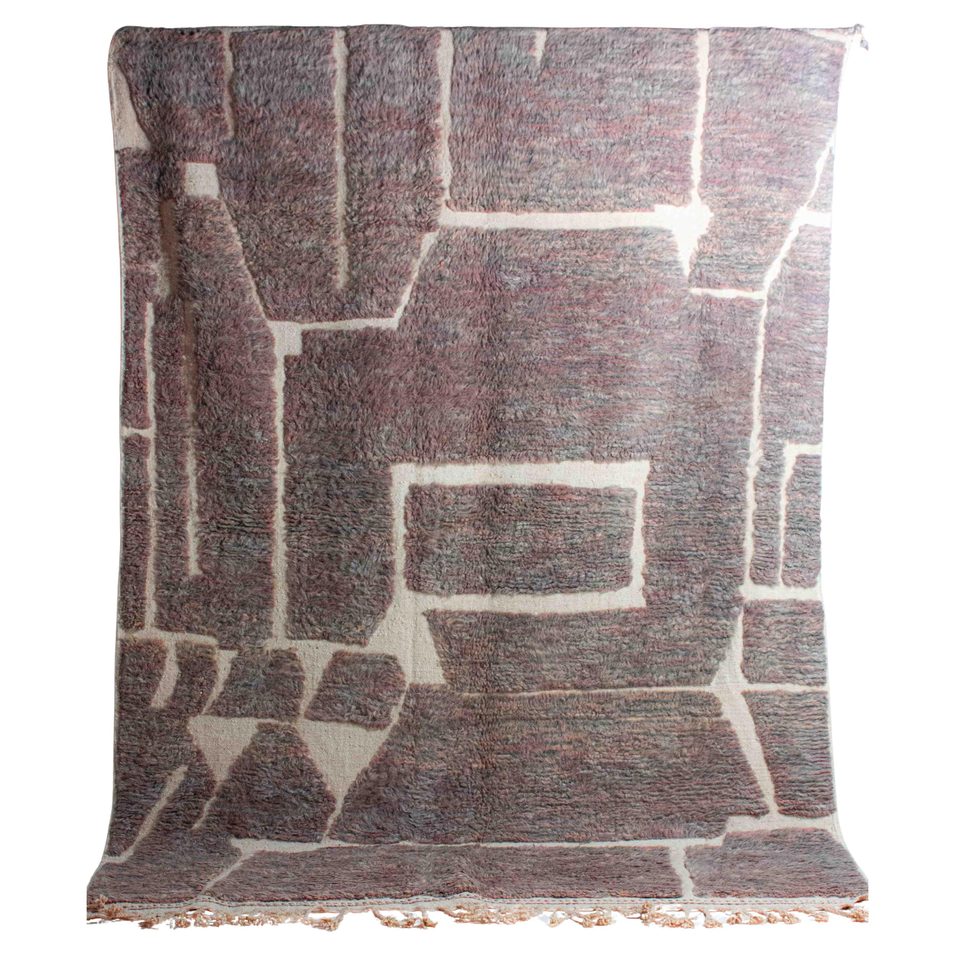 Vintage plushy wool folk art berber rug in with abstract patterns For Sale