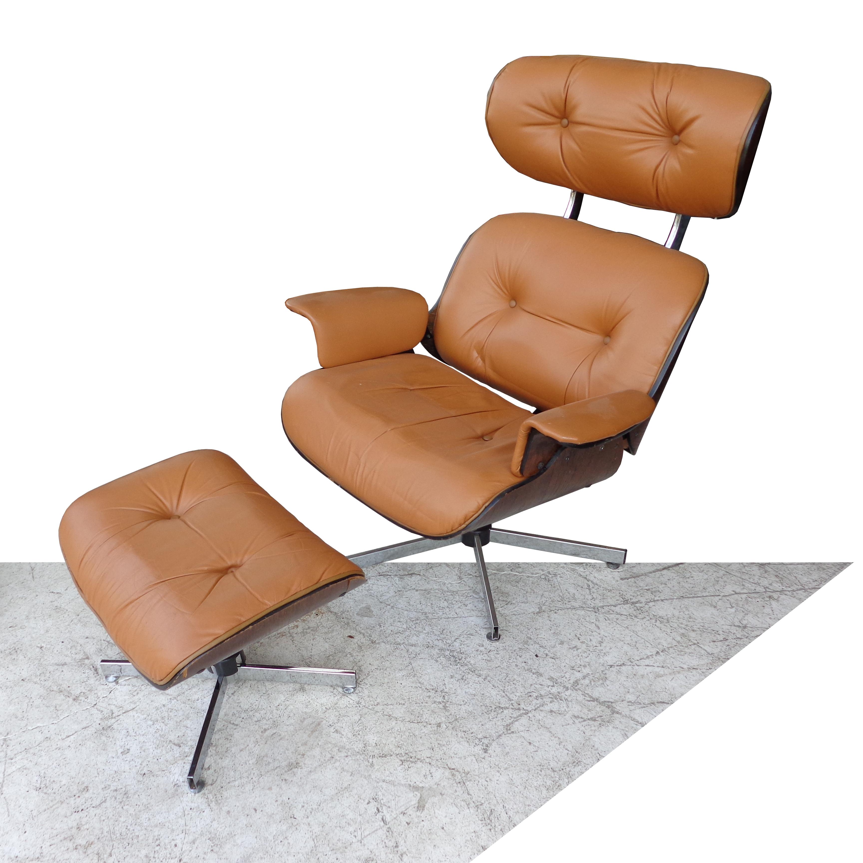 Vintage Plycraft Loungesessel und Ottomane (Nordamerikanisch) im Angebot