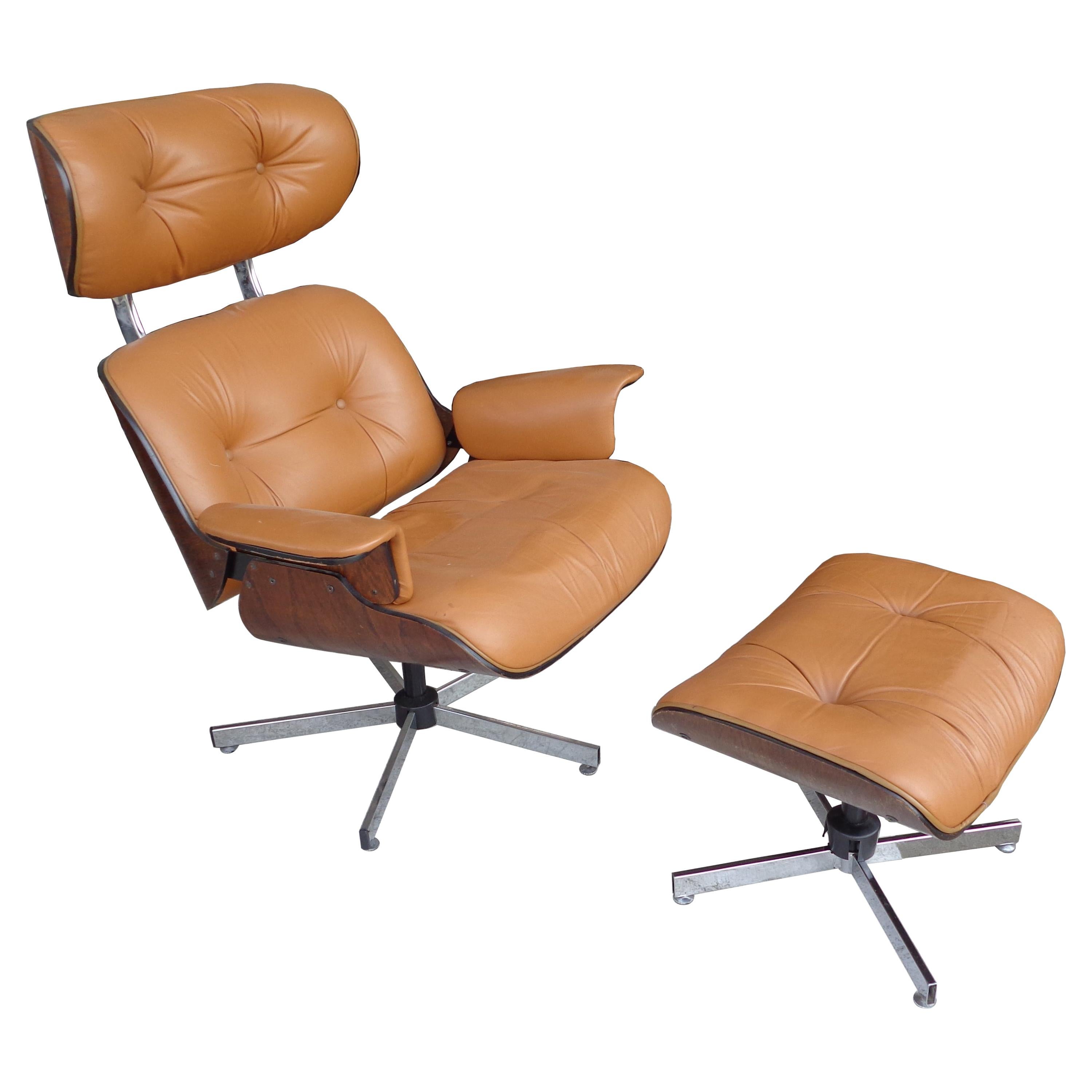 Vintage Plycraft Loungesessel und Ottomane im Angebot