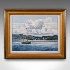 Vintage Plymouth Sound Gemälde, Englisch, Kunst, Gerahmt, Nautisches Bild, Devon