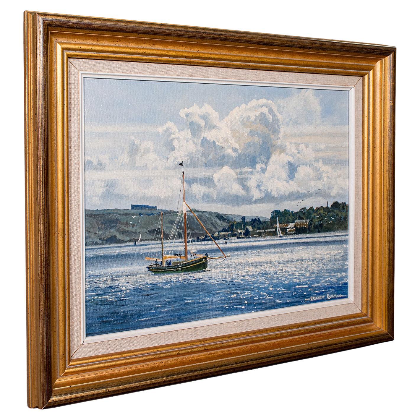 Vintage Plymouth Sound Gemälde, Englisch, Kunst, Gerahmt, Nautisches Bild, Devon im Angebot