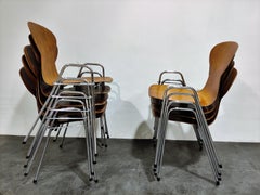 Vintage Plywood Chairs by Tubax, Belgium, Set of 8, 1980s
