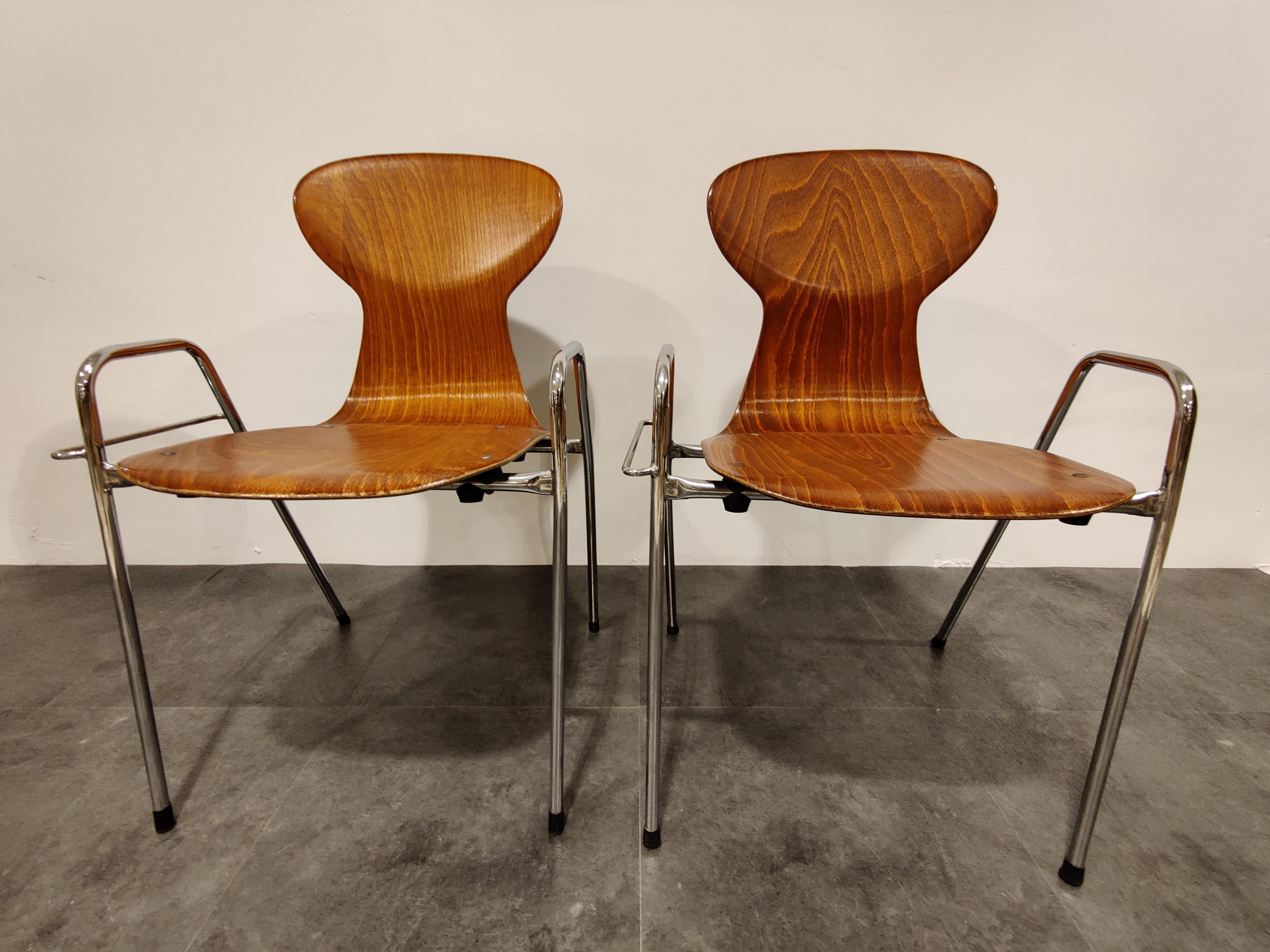 Industrial Vintage Plywood Chairs by Tubax, Belgium, Set of 8, 1980s