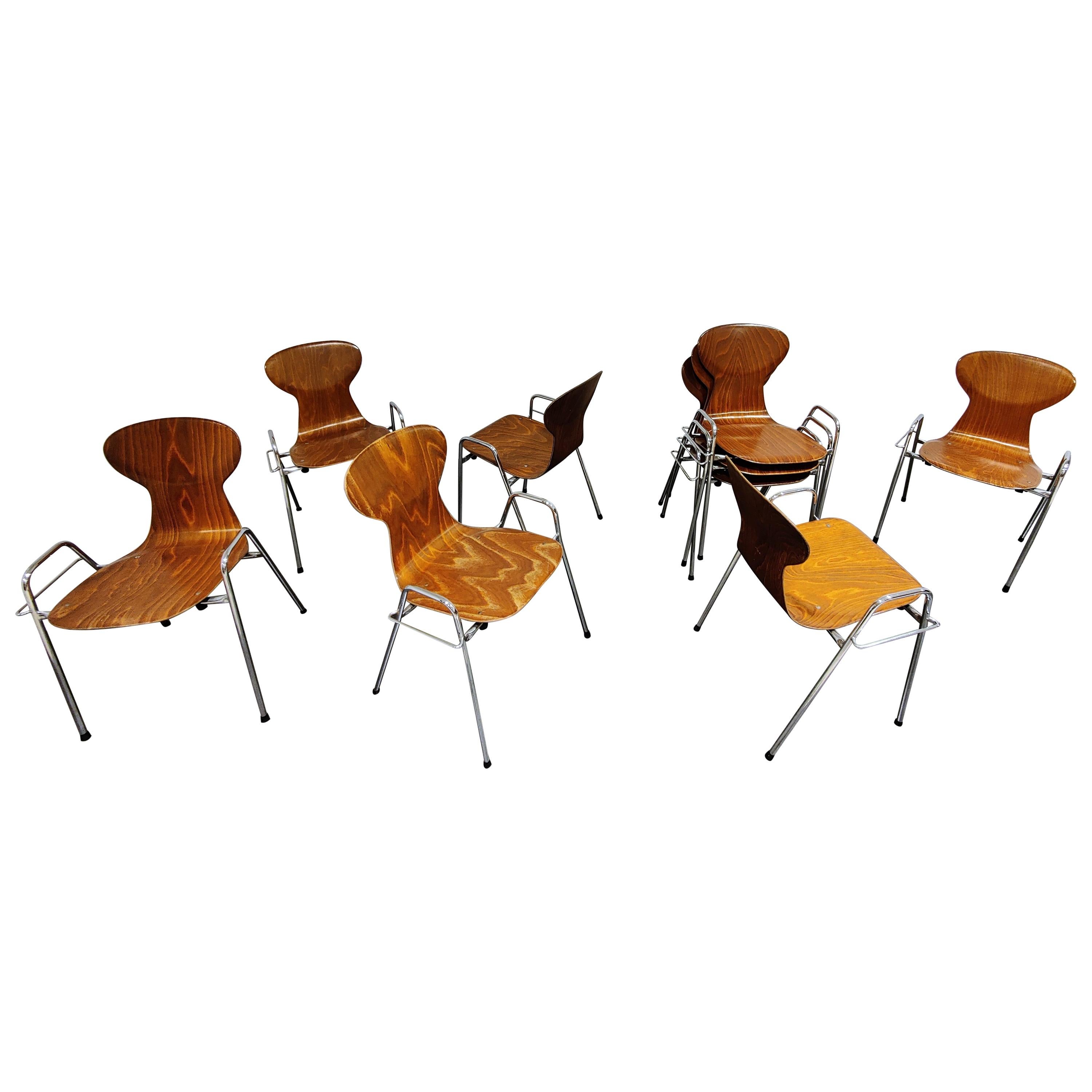 Vintage Plywood Chairs by Tubax, Belgium, Set of 8, 1980s
