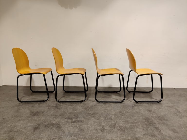 Late 20th Century Vintage Plywood Dining Chairs, 1970s, Set of 4 For Sale