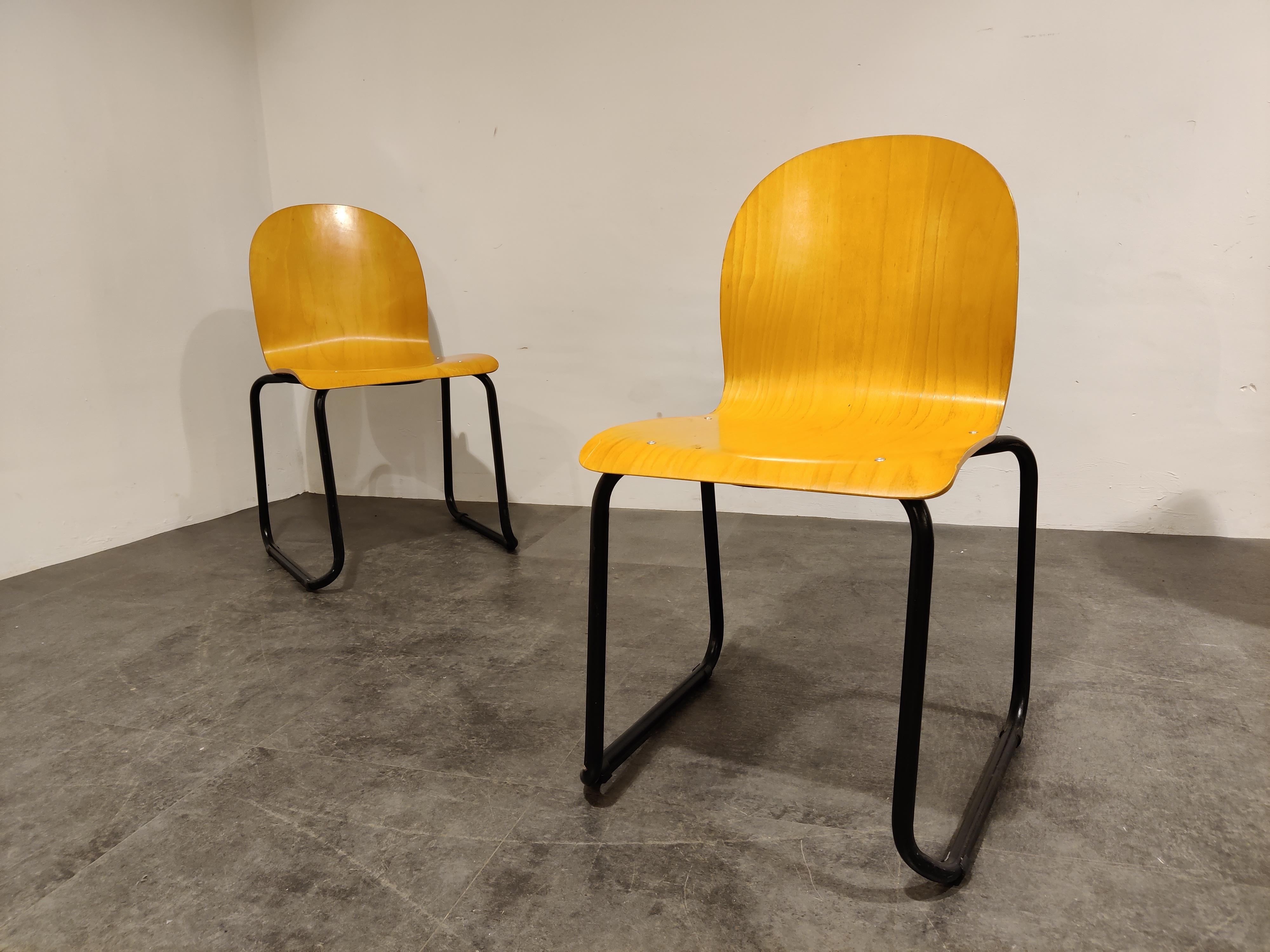 Metal Vintage Plywood Dining Chairs, 1970s, Set of 4 For Sale