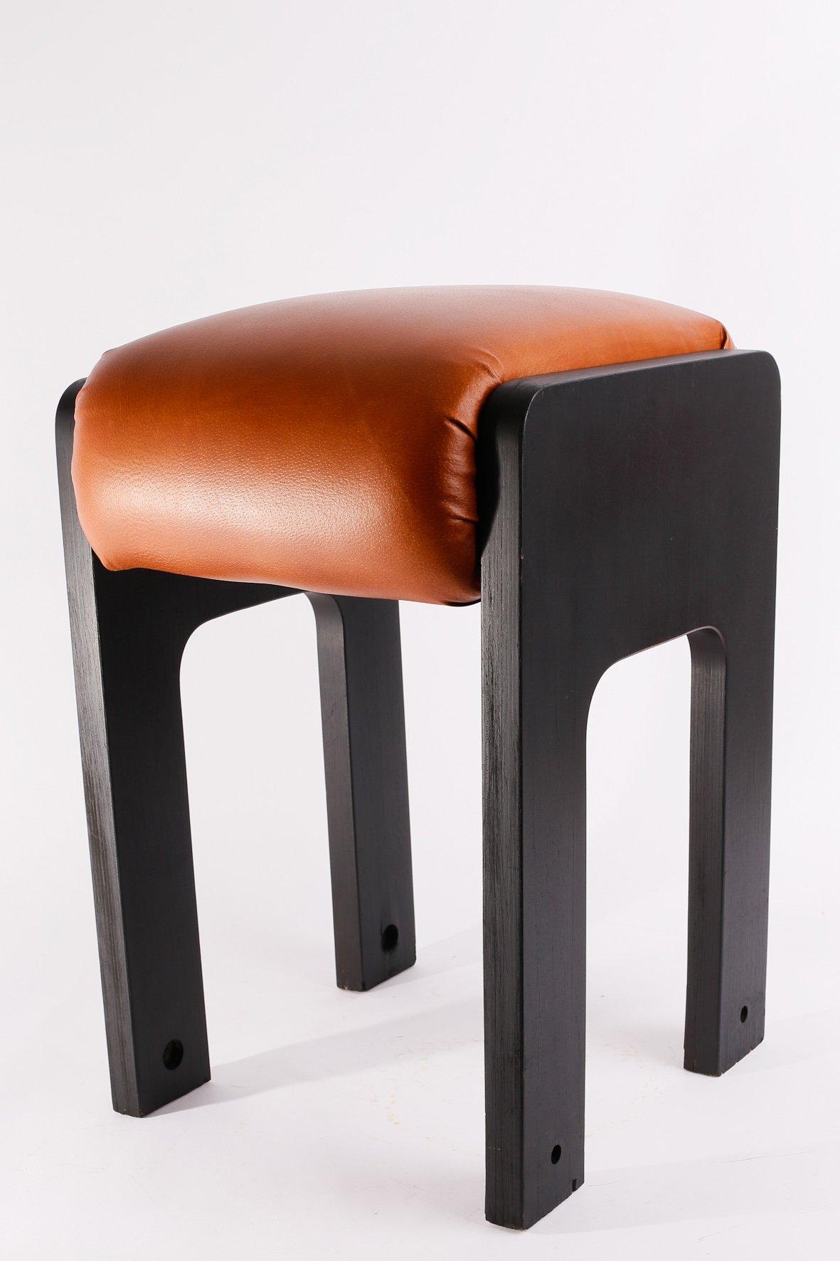 Late 20th Century Vintage Plywood and Leather Stool