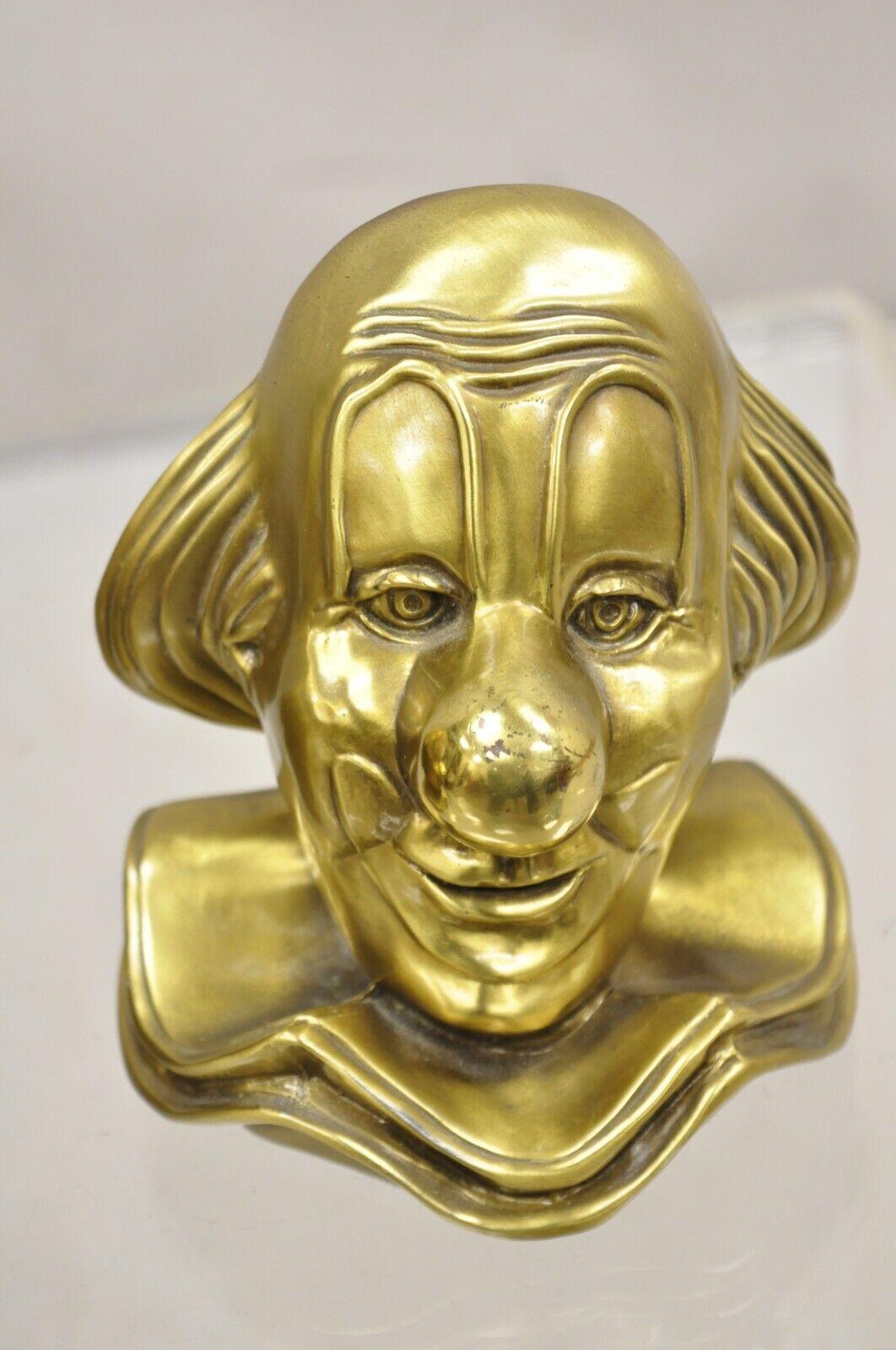 20th Century Vintage PM Craftsman Brass Figural Clown Bookends - A Pair For Sale