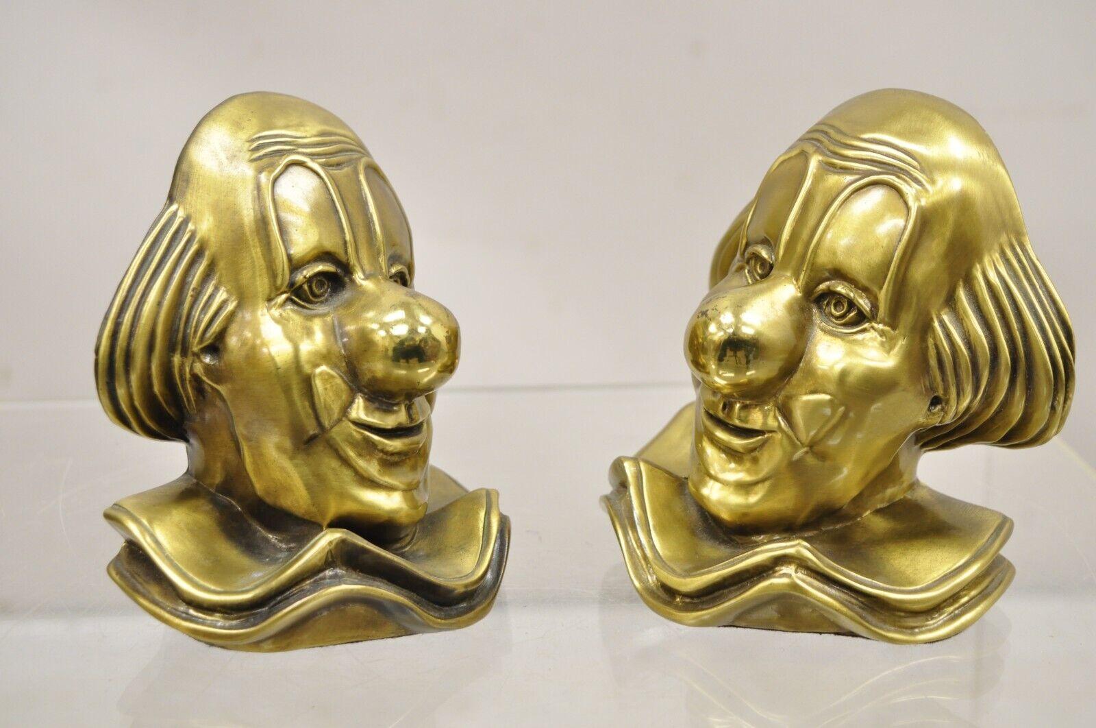 Vintage PM Craftsman Brass Figural Clown Bookends - A Pair For Sale 4
