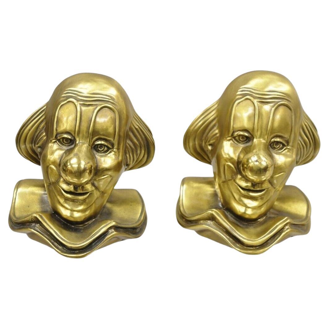 Vintage PM Craftsman Brass Figural Clown Bookends - A Pair For Sale