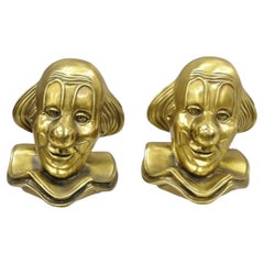 Retro PM Craftsman Brass Figural Clown Bookends - A Pair