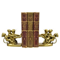 Retro PM Craftsman "Tug of War" Brass Children Playing Figural Bookends - Pair