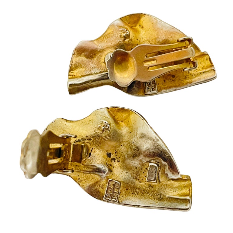Clips (boucles D'oreilles) Vintage P&M Paris – Motif Bonnet Phrygien, Métal Doré Avec Oxydes, Occasion