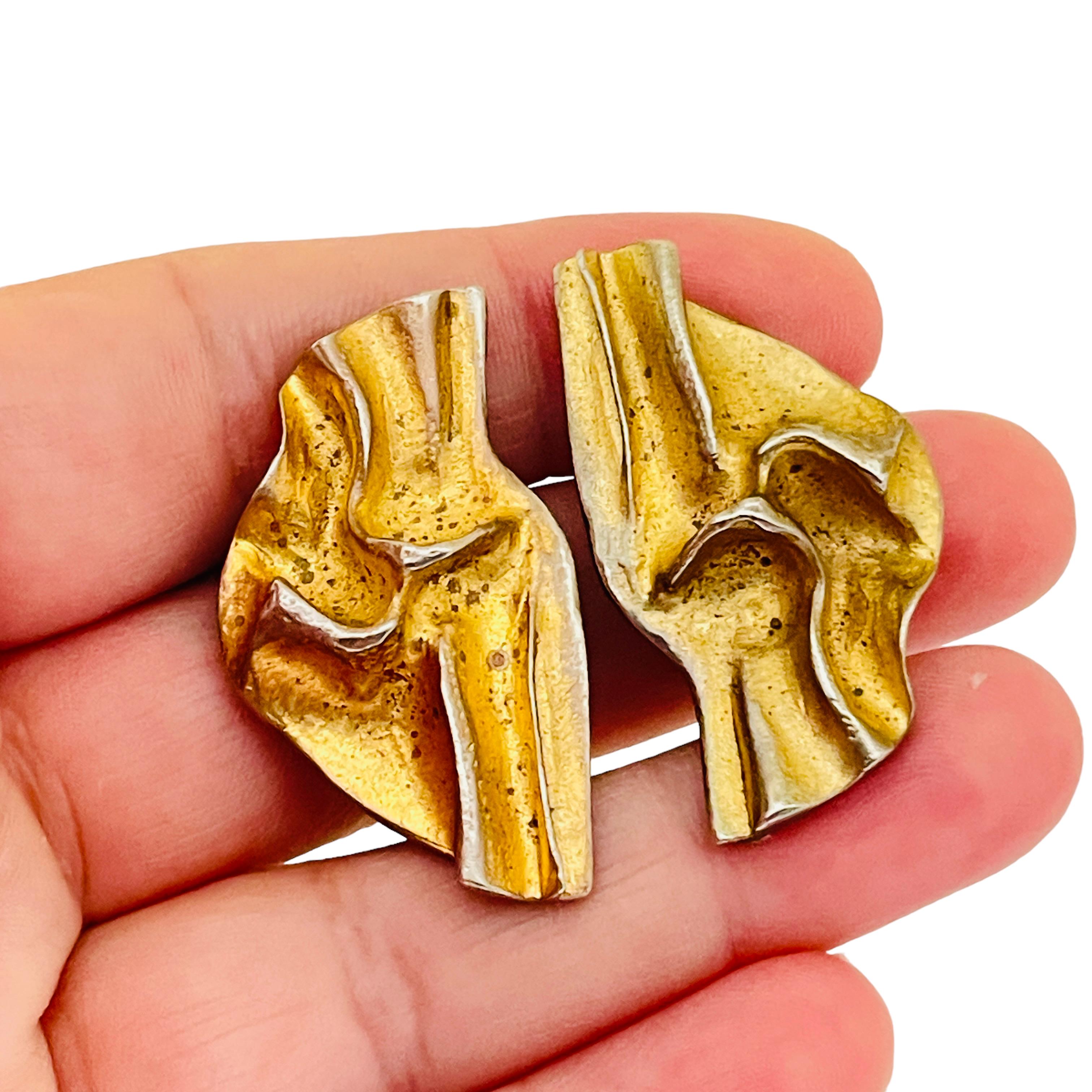 Vintage P&M PARIS Gold Modernistische Designer-Laufsteg-Ohrclips an Ohrringen, Vintage für Damen oder Herren im Angebot