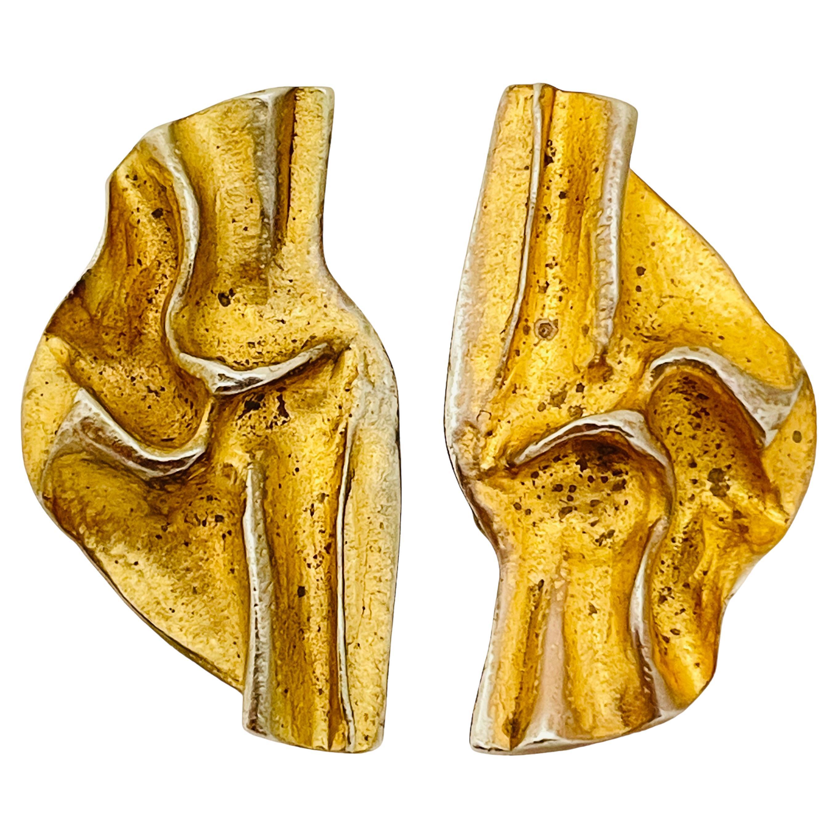 Vintage P&M PARIS Gold Modernistische Designer-Laufsteg-Ohrclips an Ohrringen, Vintage im Angebot