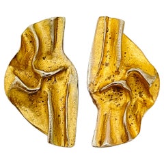 Vintage P&M PARIS Gold Modernistische Designer-Laufsteg-Ohrclips an Ohrringen, Vintage 