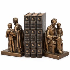 Vintage PMCO Abraham Lincoln & Tad Bronze Bookends, After Fred & Mabel Torrey