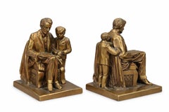 Vintage PMCO Abraham Lincoln & Tad Bronze Bookends, After Fred & Mabel Torrey