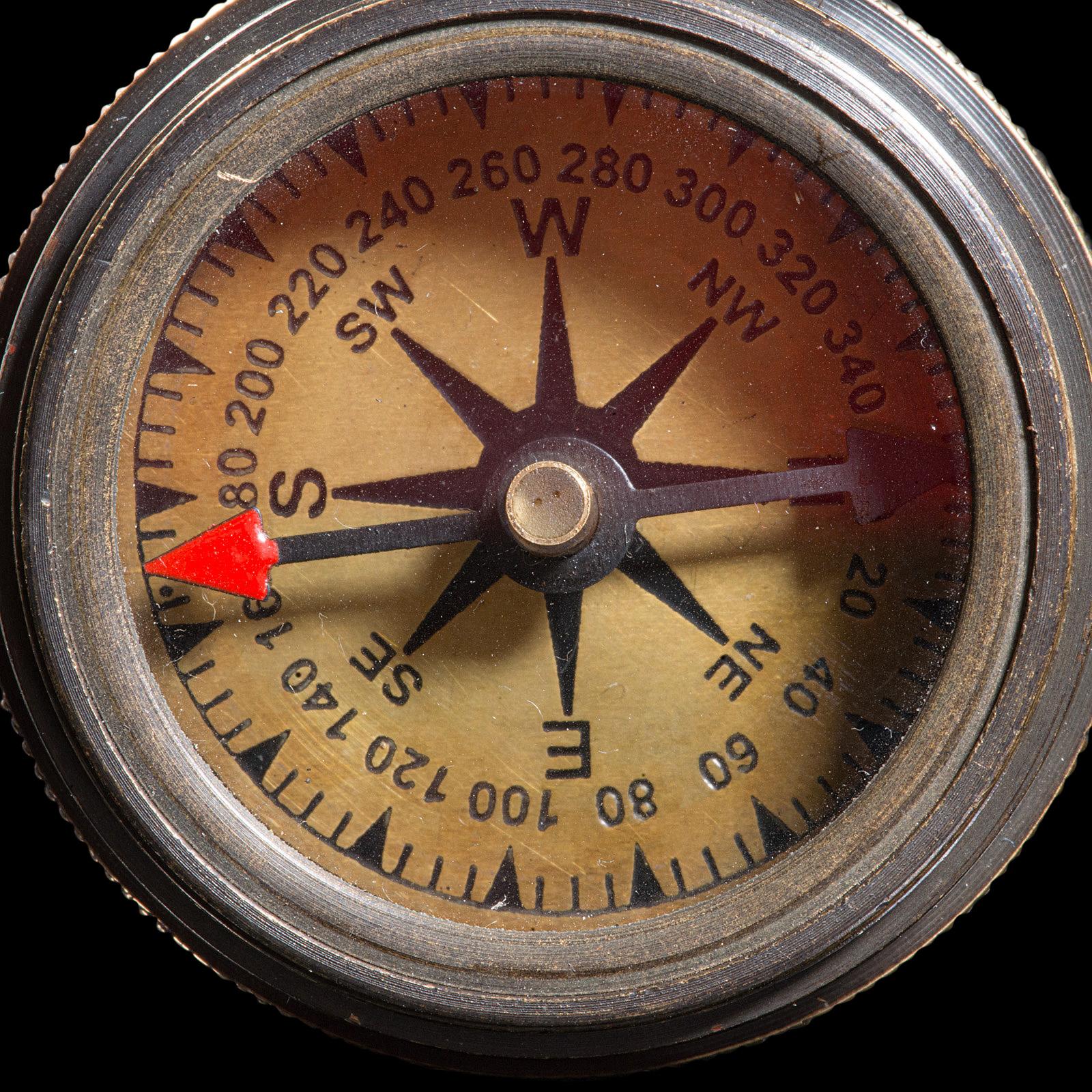 Vintage Pocket Compass, English, Brass, Navigation Instrument, Late 20th Century 2