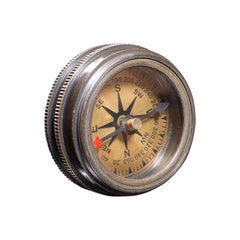 Used Pocket Compass, English, Brass, Navigation Instrument, Late 20th Century