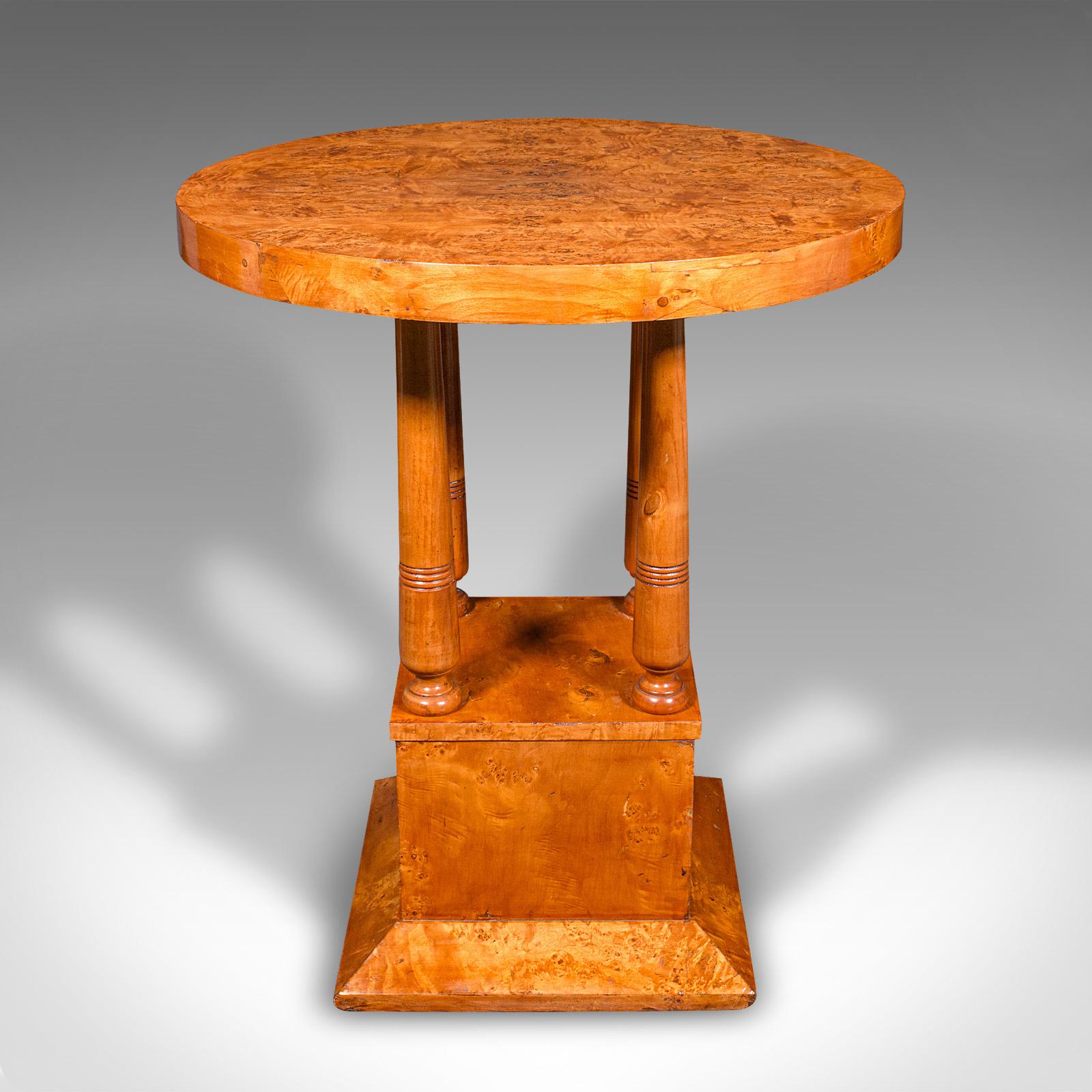 Vintage Podium Hall Table, French, Birds Eye Maple, Lamp, Side, Art Deco, C.1930 In Good Condition For Sale In Hele, Devon, GB