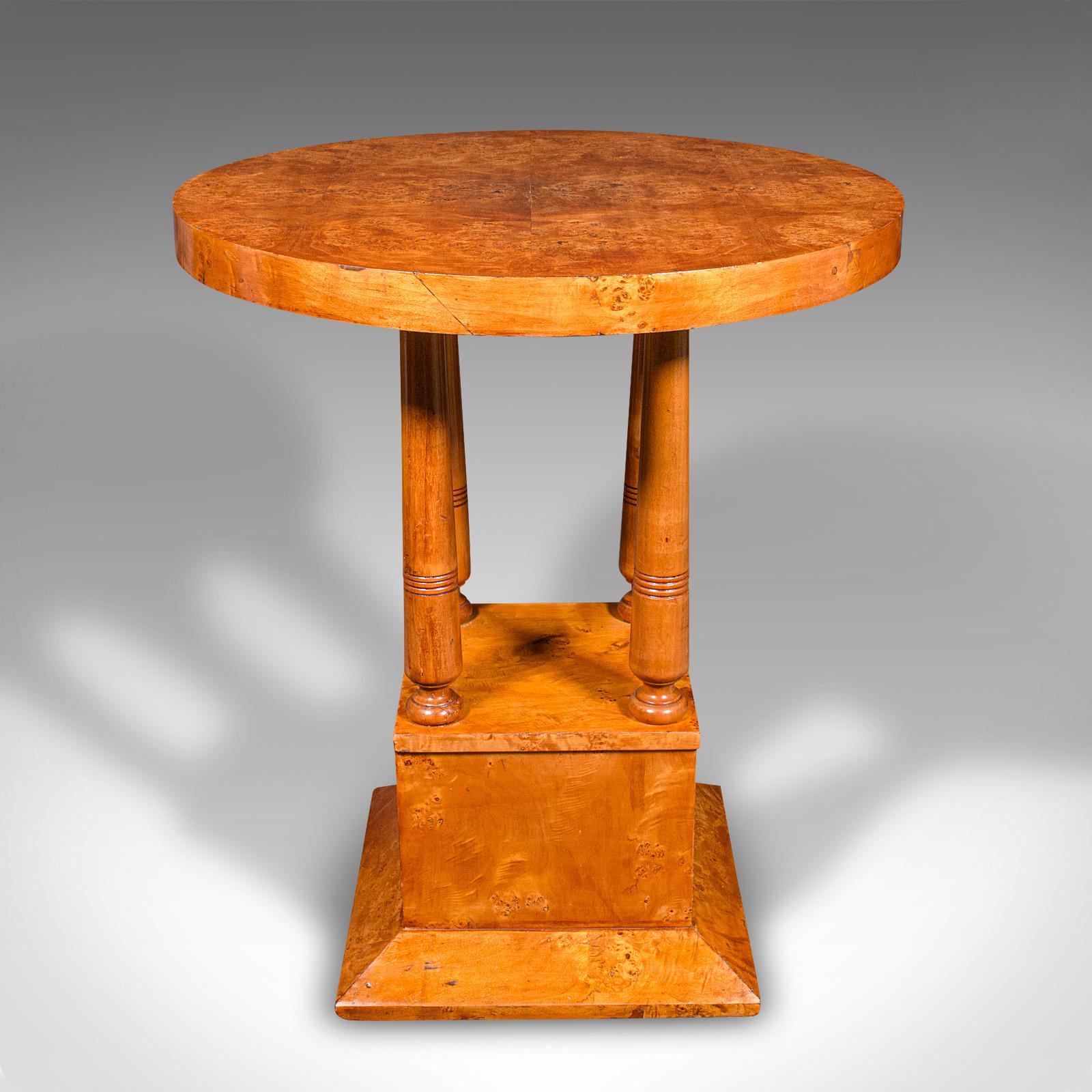 20th Century Vintage Podium Hall Table, French, Birds Eye Maple, Lamp, Side, Art Deco, C.1930 For Sale