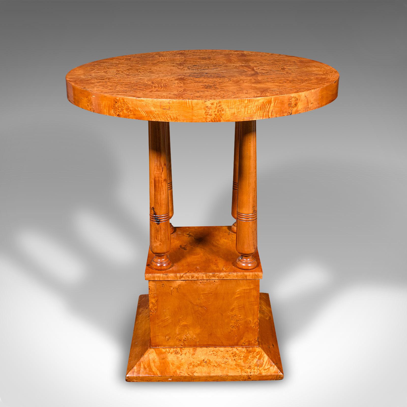 Vintage Podium Hall Table, French, Birds Eye Maple, Lamp, Side, Art Deco, C.1930 For Sale 1