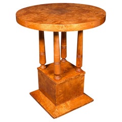 Retro Podium Hall Table, French, Birds Eye Maple, Lamp, Side, Art Deco, C.1930