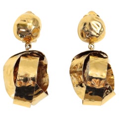 Vintage Poggi Paris Gold Tone Round Dangling Clip-On Earrings, 1990s