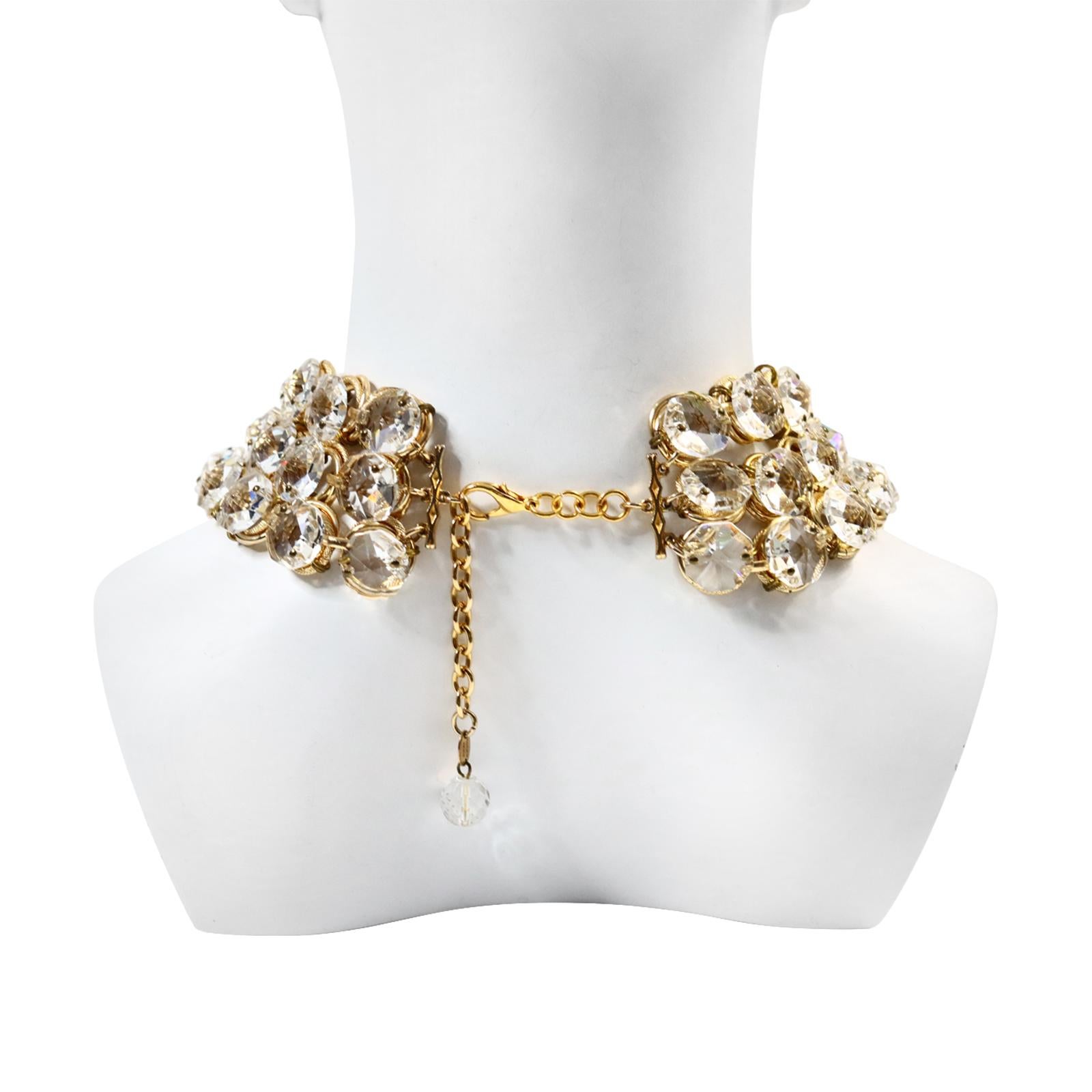 Vintage Poggi Paris Gold Tone with Large Crystals 3 Row Necklace, circa 1990s For Sale 1