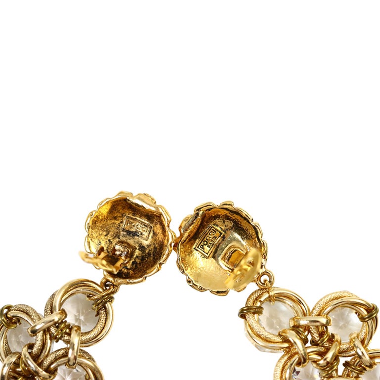 Boucles D'Oreilles Vintage POGGI - Cristaux Sur Cuivre Doré 24 Carats - Occasion Très Bon État