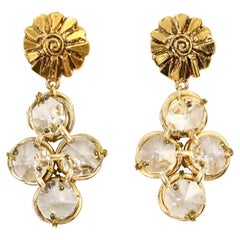 Vintage Poggi Paris Gold Tone with Large Crystals Dangling Earrings, circa 1990s