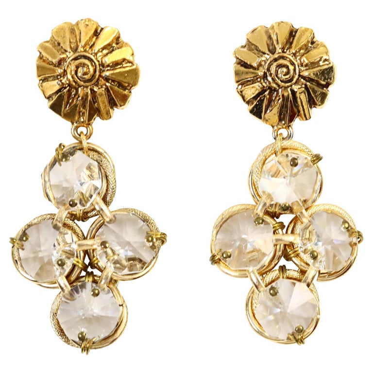 Vintage Poggi Paris Gold Tone with Large Crystals Dangling 