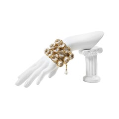 Bracelet large vintage Poggi PARIS, ton or avec gros cristaux, circa 1990