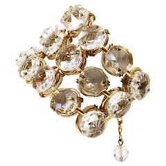 Vintage Poggi Paris Gold Tone with Large Crystals Wide Bracelet, circa 1990s