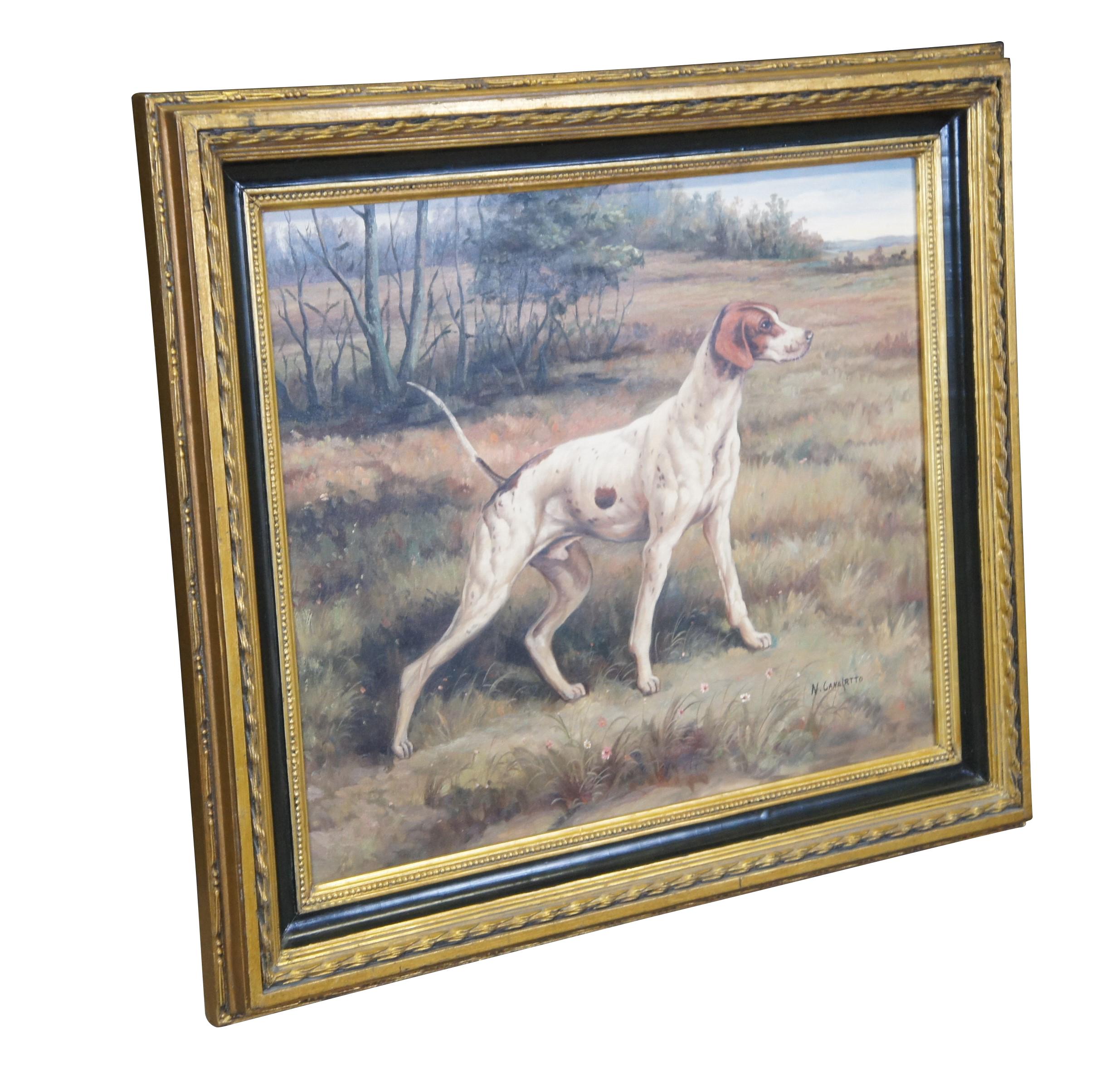 Vintage Pointer Hunting Dog Landscape Portrait Peinture à l'huile sur toile 31