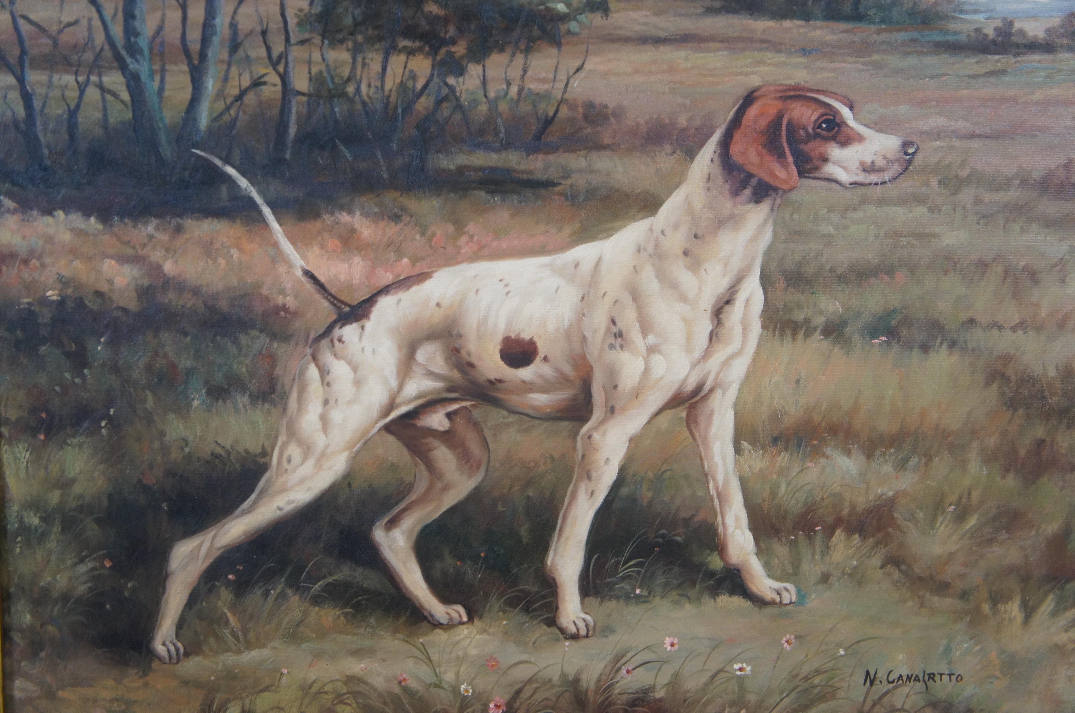 Vintage Pointer Hunting Dog Landscape Portrait Oil Painting on Canvas 31
