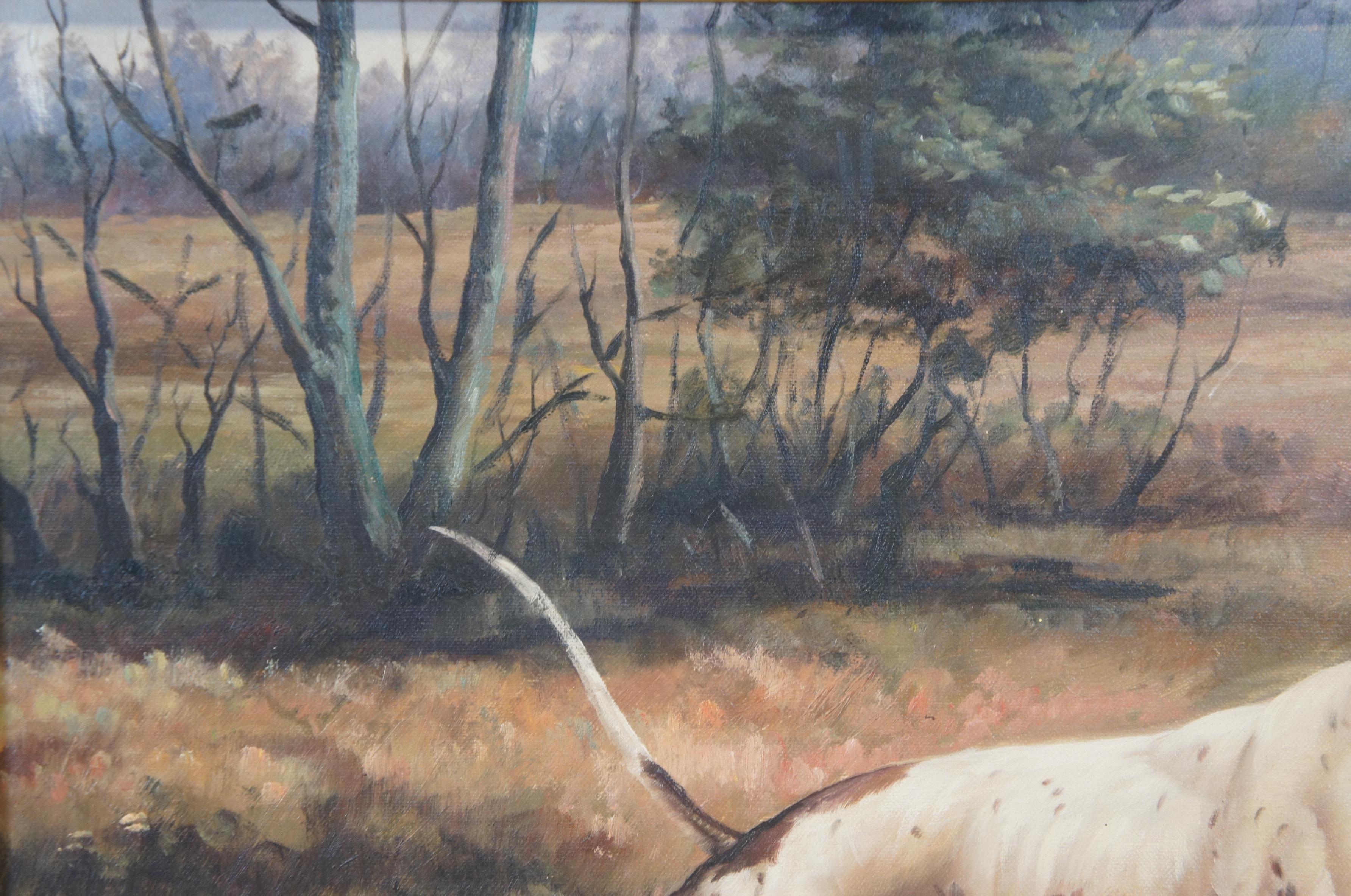 Vintage Pointer Hunting Dog Landscape Portrait Peinture à l'huile sur toile 31