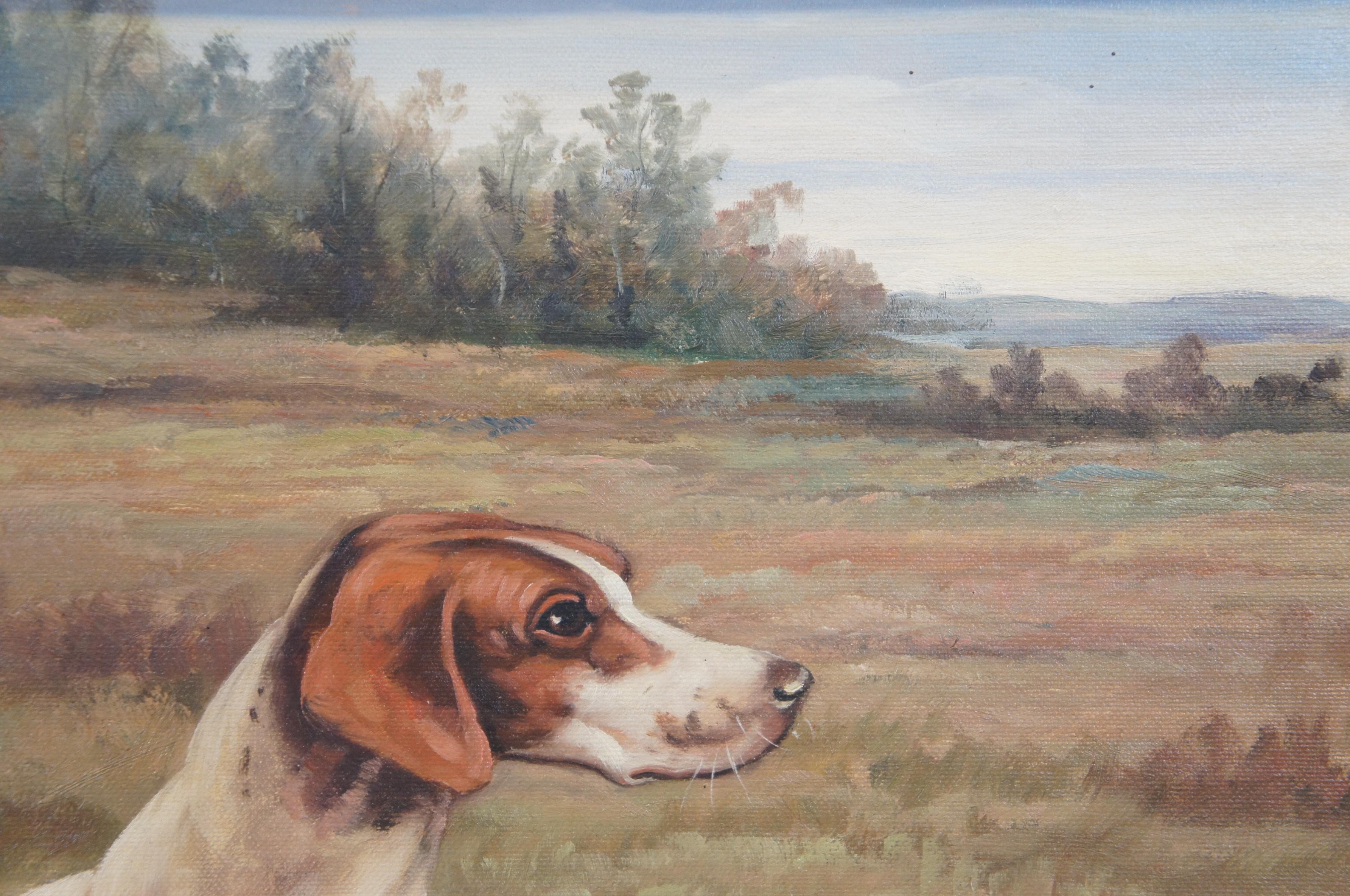 Vintage Pointer Hunting Dog Landscape Portrait Oil Painting on Canvas 31